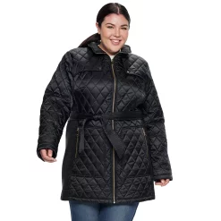 Plus Size Nine West Hooded Diamond-Quilted Belted Jacket -Nine West shop 3803741 ALT3