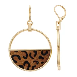 Nine West Cheetah Print Hoop Drop Earrings