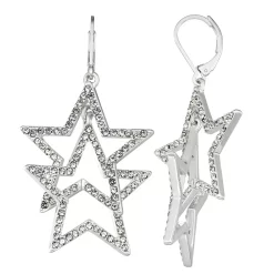 Nine West Silver Tone & Simulated Crystal Double Star Drop Earrings