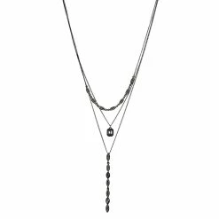 Nine West Black Tone & Simulated Crystal Multi-Layered Necklace