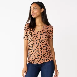Women's Nine West Essential V-Neck Tee -Nine West shop 4841148 Black Brown Strokes