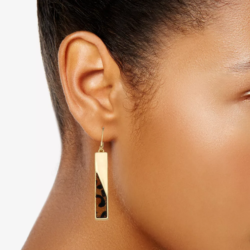 Nine West Gold Tone & Cheetah Print Bar Drop Earrings 4 Nine West Gold Tone & Cheetah Print Bar Drop Earrings - Image 2