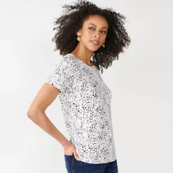 Women's Nine West Essential Crewneck Tee -Nine West shop 4911743 Black White Animal