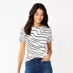 Women's Nine West Essential Crewneck Tee -Nine West shop 4911743 Black White Waves