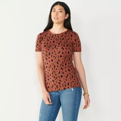 Women's Nine West Essential Crewneck Tee -Nine West shop 4911743 Brown Animal