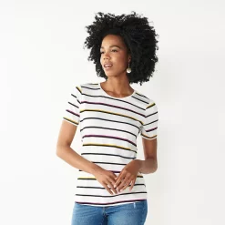 Women's Nine West Essential Crewneck Tee -Nine West shop 4911743 White Multi Stripe