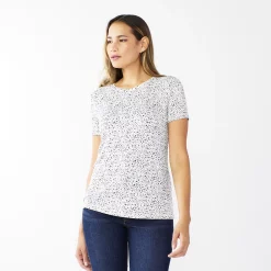 Women's Nine West Essential Crewneck Tee -Nine West shop 4911743 White Small Cheetah