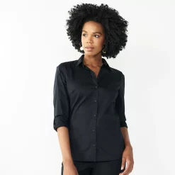 Petite Nine West Long Sleeve Structured Shirt -Nine West shop 4956661 Black