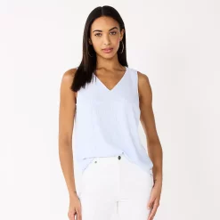 Petite Nine West V-Neck Tank -Nine West shop 4957403 Light Blue Ikat