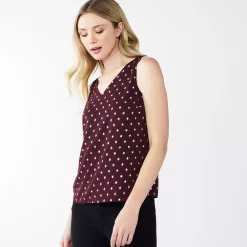 Petite Nine West V-Neck Tank -Nine West shop 4957403 Plum Foil Dot