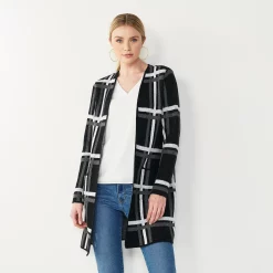 Women's Nine West Car Coat Cardigan 27 Women's Nine West Car Coat Cardigan -Nine West shop 4972563 Black Gray Plaid
