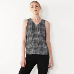 Women's Nine West V-Neck Tank -Nine West shop 4974987 Black Plaid