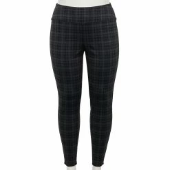 Plus Size Nine West Seamed Tummy-Control Ponte Leggings -Nine West shop 5035946 Gray Plaid
