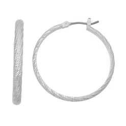 Nine West Textured Silver Tone Twist Hoop Earrings