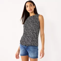 Petite Nine West Essential High Neck Tank -Nine West shop 5234193 Black Cheetah
