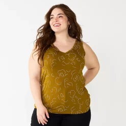 Plus Size Nine West Essential Easy V-Neck Tank -Nine West shop 5235544 Olive Floral
