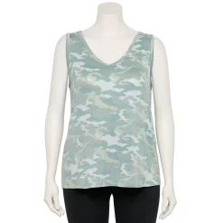 Plus Size Nine West Essential Easy V-Neck Tank -Nine West shop 5235544 Sage Camo
