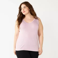 Plus Size Nine West Essential Easy V-Neck Tank -Nine West shop 5235544 Washed Grape