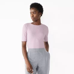 Women's Nine West Ribbed Fitted Elbow-Sleeve Tee -Nine West shop 5236177 Enlighten Purple