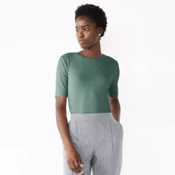 Women's Nine West Ribbed Fitted Elbow-Sleeve Tee -Nine West shop 5236177 Huxley Blue