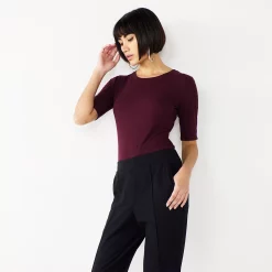 Women's Nine West Ribbed Fitted Elbow-Sleeve Tee -Nine West shop 5236177 Maddie Plum