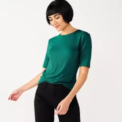 Women's Nine West Ribbed Fitted Elbow-Sleeve Tee -Nine West shop 5236177 Night Tide
