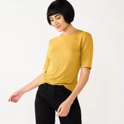 Women's Nine West Ribbed Fitted Elbow-Sleeve Tee -Nine West shop 5236177 Toasted Olive