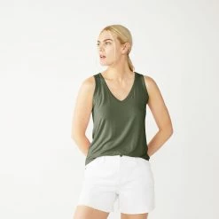 Women's Nine West Easy V-Neck Tank -Nine West shop 5237679 Infantry Olive