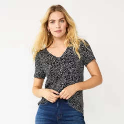 Petite Nine West Essential Short Sleeve V-Neck Tee 51 Petite Nine West Essential Short Sleeve V-Neck Tee -Nine West shop 5246433 Black Animal