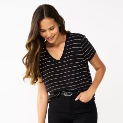 Petite Nine West Essential Short Sleeve V-Neck Tee 38 Petite Nine West Essential Short Sleeve V-Neck Tee -Nine West shop 5246433 Black White Stripe