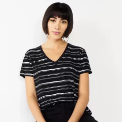 Petite Nine West Essential Short Sleeve V-Neck Tee 32 Petite Nine West Essential Short Sleeve V-Neck Tee -Nine West shop 5246433 Black White Stripes