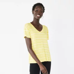 Petite Nine West Essential Short Sleeve V-Neck Tee 50 Petite Nine West Essential Short Sleeve V-Neck Tee -Nine West shop 5246433 Yellow Stripe