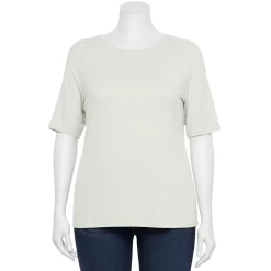 Plus Size Nine West Essential Fitted Elbow-Sleeve Tee -Nine West shop 5247489 Light Gray Heather