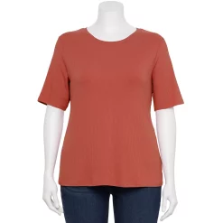 Plus Size Nine West Essential Fitted Elbow-Sleeve Tee -Nine West shop 5247489 Mauve Jewel