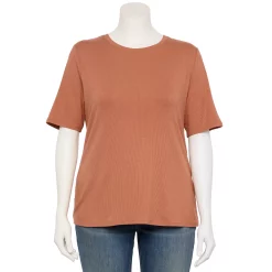 Plus Size Nine West Essential Fitted Elbow-Sleeve Tee -Nine West shop 5247489 Mocha Frosting
