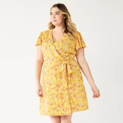 Plus Size Nine West Flutter Sleeve Wrap Dress