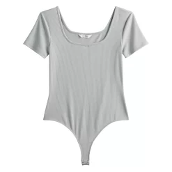 Women's Nine West Rib Short Sleeve Squareneck Bodysuit -Nine West shop 5290693 ALT5