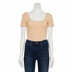 Women's Nine West Rib Short Sleeve Squareneck Bodysuit -Nine West shop 5290693 Fainst Whisper