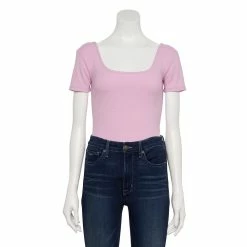 Women's Nine West Rib Short Sleeve Squareneck Bodysuit -Nine West shop 5290693 Lilac Necklace