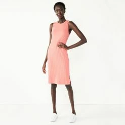 Women's Nine West Rib Crewneck Sleeveless Midi Dress -Nine West shop 5520209 Cruz Coral