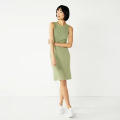 Women's Nine West Rib Crewneck Sleeveless Midi Dress -Nine West shop 5520209 Sander Sage