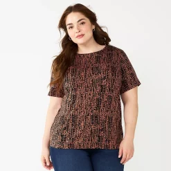 Plus Size Nine West Essential Crewneck Tee -Nine West shop 5525951 Black And Brown Dots