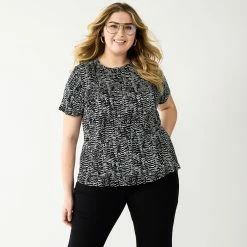 Plus Size Nine West Essential Crewneck Tee -Nine West shop 5525951 Black Snake Rows