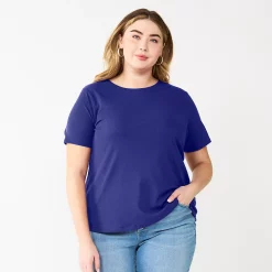 Plus Size Nine West Essential Crewneck Tee -Nine West shop 5525951 Clara Purple Rib