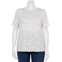 Plus Size Nine West Essential Crewneck Tee -Nine West shop 5525951 Gray Camo