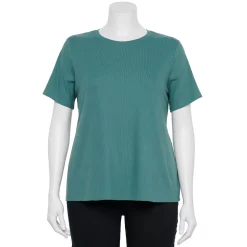 Plus Size Nine West Essential Crewneck Tee -Nine West shop 5525951 Huxley Blue Rib