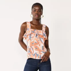 Women's Nine West Squareneck Ruffle Tank 12 Women's Nine West Squareneck Ruffle Tank -Nine West shop 5532424 Brown Palms