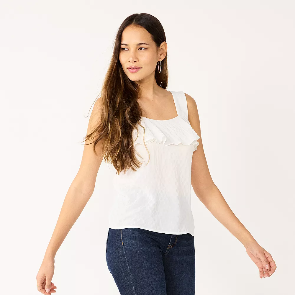 Women's Nine West Squareneck Ruffle Tank 4 Women's Nine West Squareneck Ruffle Tank - Image 2