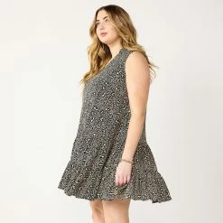 Plus Size Nine West Sleeveless Button-Front Tiered Drop Waist Dress -Nine West shop 5541789 Cheetah Ditsy