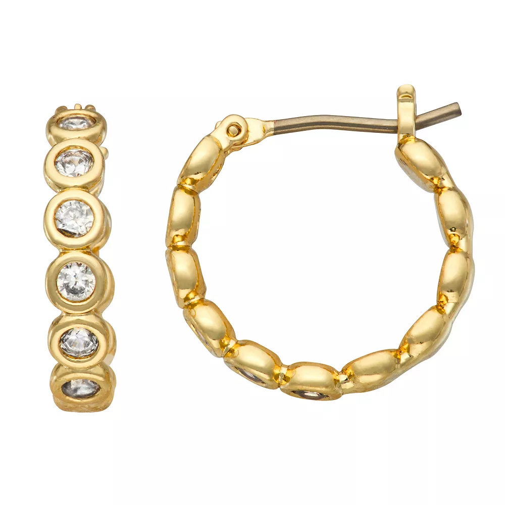 Nine West Gold Tone Simulated Crystal Hoop Earrings 3 Nine West Gold Tone Simulated Crystal Hoop Earrings
